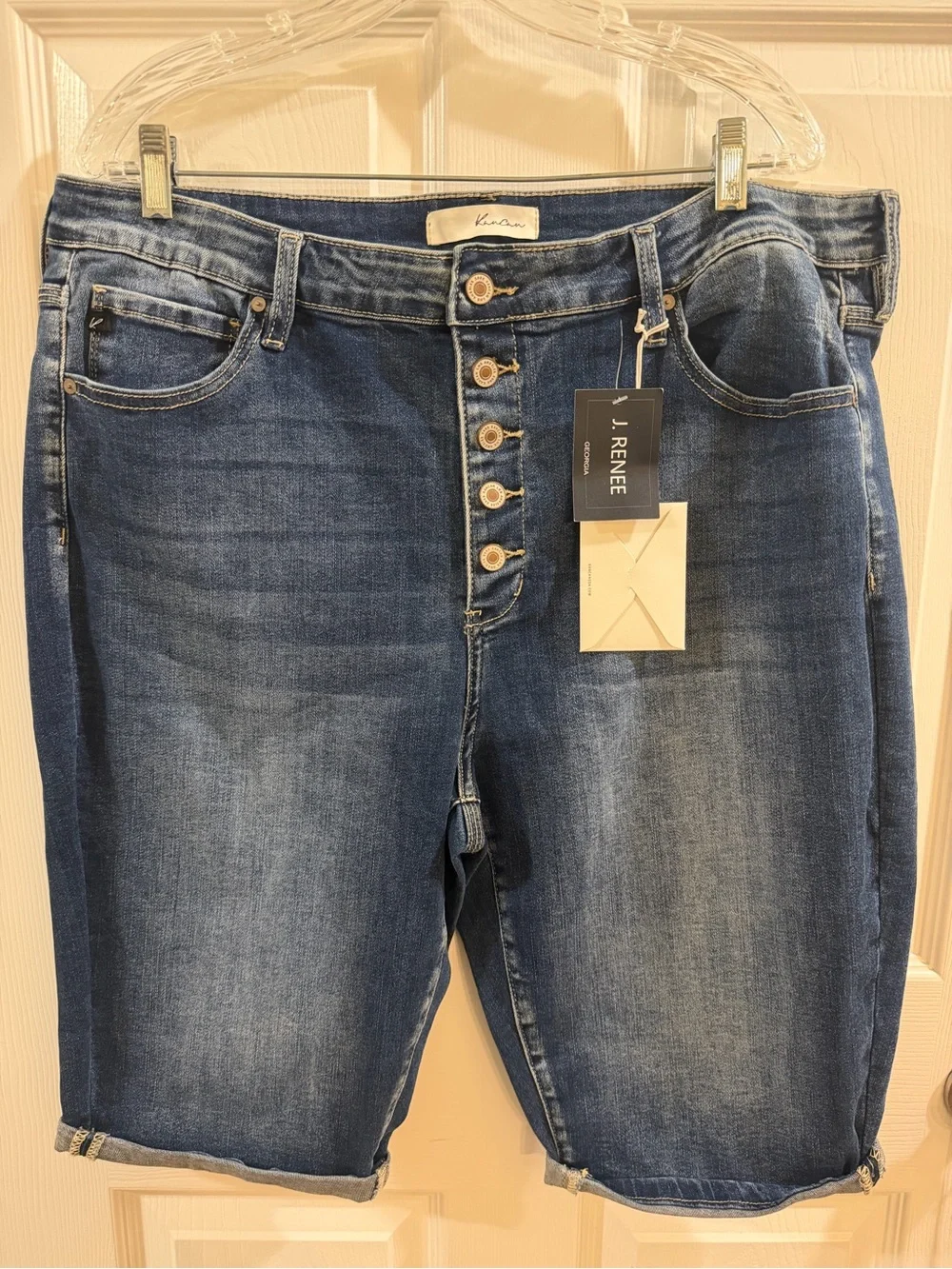 KanCan Dark Blue Button-Fly Denim Bermuda Shorts - Picture 1 of 9